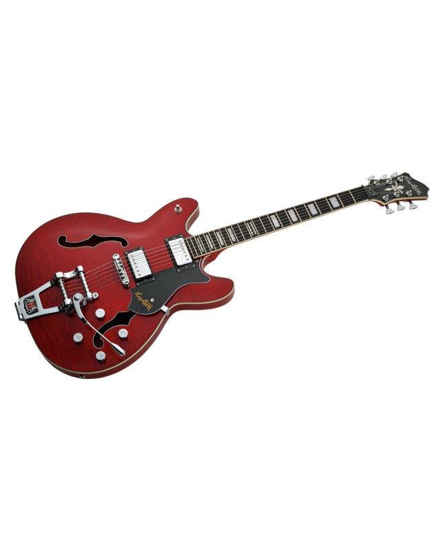 Hagstrom HSVVIKDL04 Electric Guitar, Tremar Viking Deluxe, Wild Cherry Transparen t