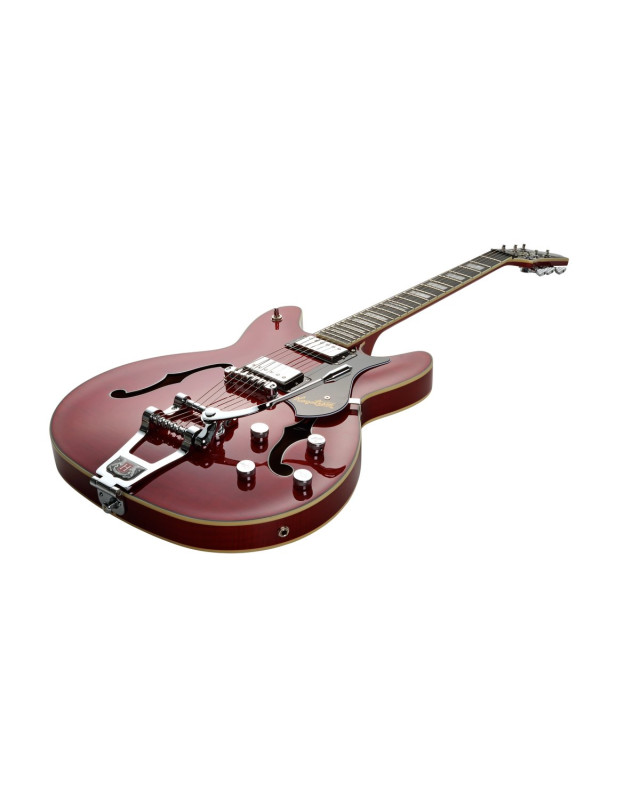 Hagstrom HSVVIKDL04 Electric Guitar, Tremar Viking Deluxe, Wild Cherry Transparen t