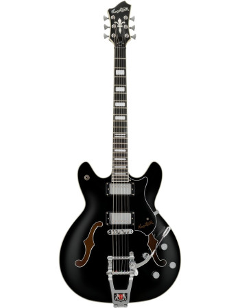 Hagstrom HSVVIKDL09 Electric Guitar, Tremar Viking Deluxe, Black Gloss