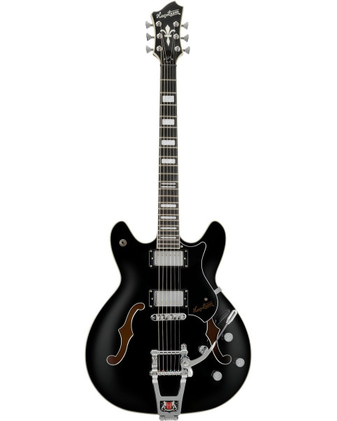 Hagstrom HSVVIKDL09 Electric Guitar, Tremar Viking Deluxe, Black Gloss