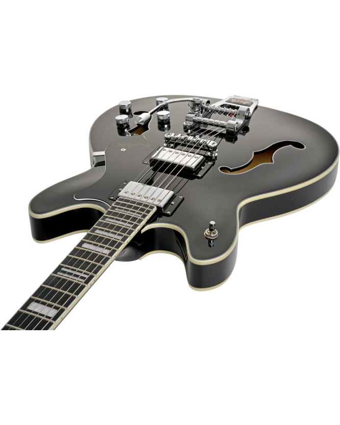 Hagstrom HSVVIKDL09 Electric Guitar, Tremar Viking Deluxe, Black Gloss