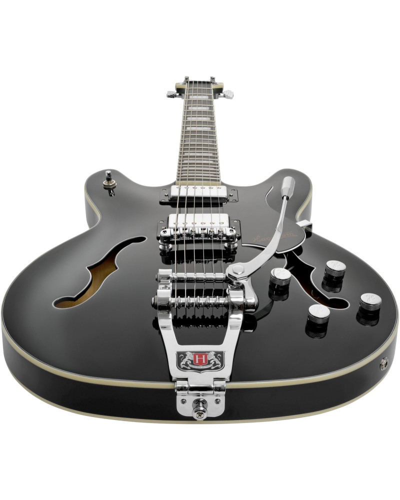 Hagstrom HSVVIKDL09 Electric Guitar, Tremar Viking Deluxe, Black Gloss