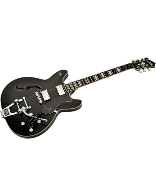 Hagstrom HSVVIKDL09 Electric Guitar, Tremar Viking Deluxe, Black Gloss