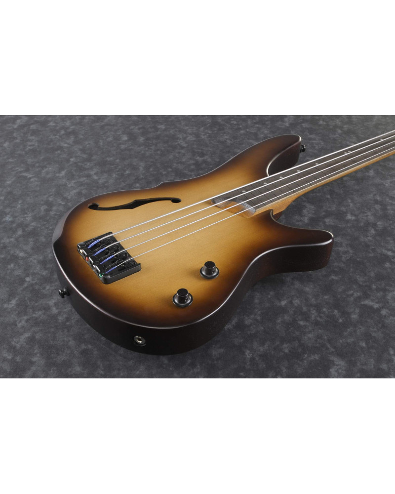 Ibanez SRH500F-NNF Bass Workshop SR Semi-Hollow Body Bass 4-String Fretless, AERIUM - Natural Browned Burst Flat