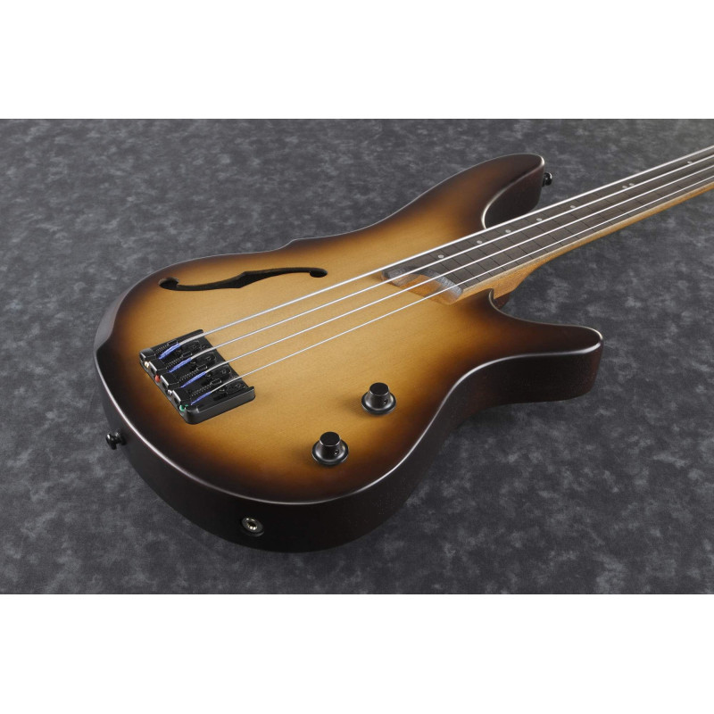 Ibanez SRH500F-NNF Bass Workshop SR Semi-Hollow Body Bass 4-String Fretless, AERIUM - Natural Browned Burst Flat