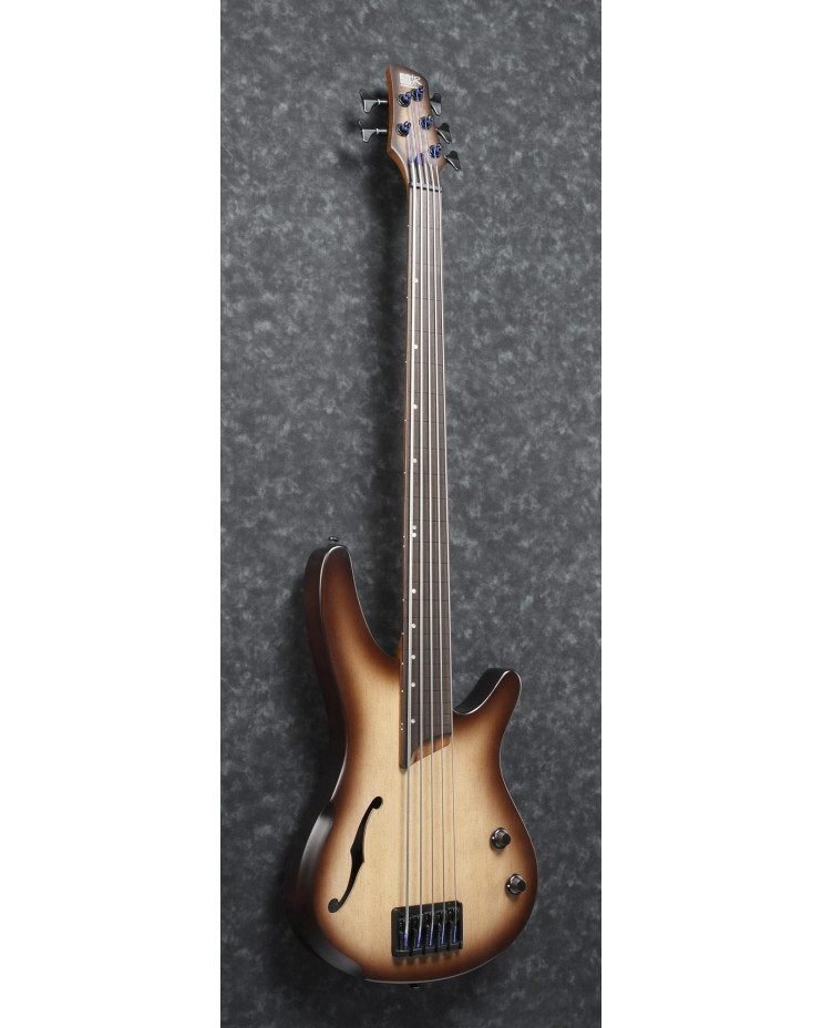 Ibanez 1B-SRH505FNNF Bass Workshop SR Semi-Hollow Body Bass 5-String Fretless, AERIUM - Natural Browned Burst Flat
