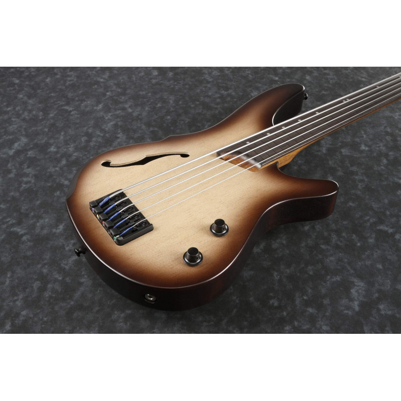 Ibanez SRH505F-NNF Bass Workshop SR Semi-Hollow Body Bass 5-String Fretless, AERIUM - Natural Browned Burst Flat