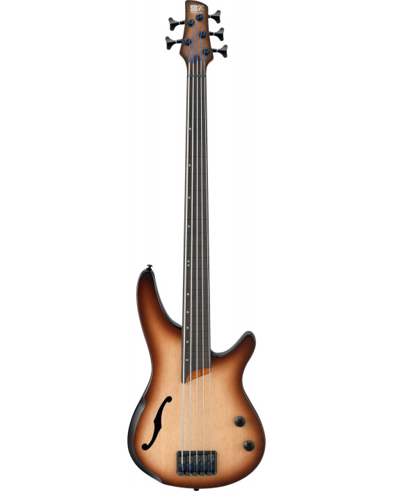 Ibanez 1B-SRH505FNNF Bass Workshop SR Semi-Hollow Body Bass 5-String Fretless, AERIUM - Natural Browned Burst Flat