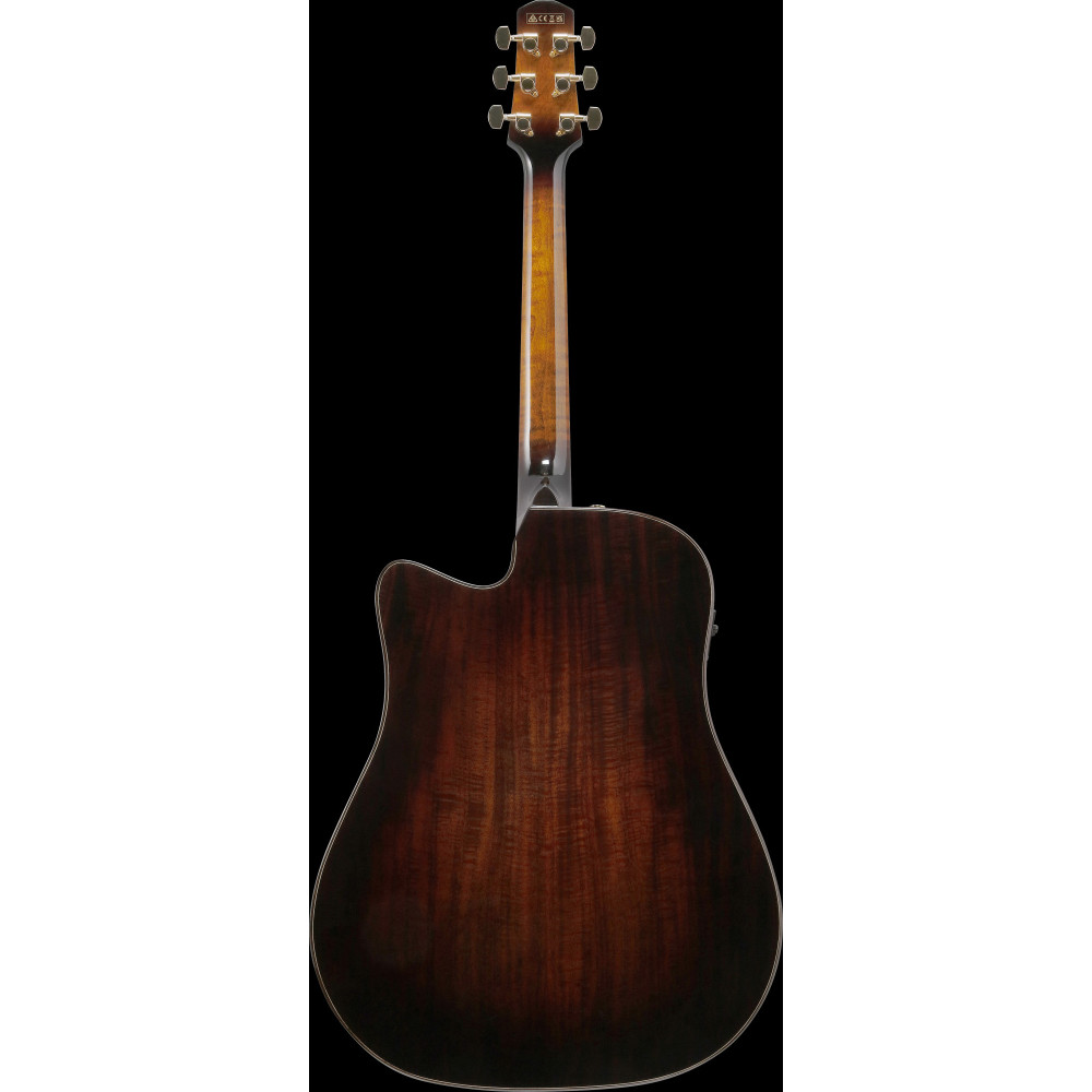 Ibanez AAD361CE-TKR Advanced Acoustic AAD Acoustic Guitar 6-String - Transparent Black High Gloss Top, Bourbon Burst Back & Side
