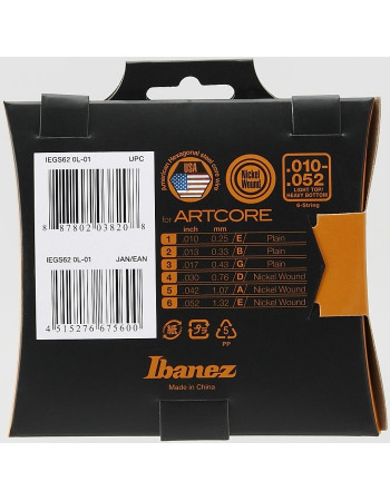 Ibanez IEGS62 String Set for 6 String Artcore E-Guitar - Light Top/Heavy Bottom