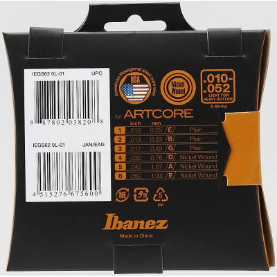 Ibanez IEGS62 String Set for 6 String Artcore E-Guitar - Light Top/Heavy Bottom