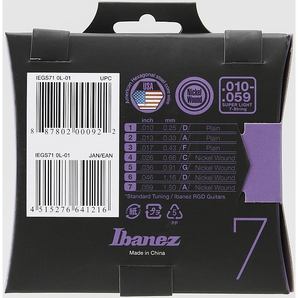 Ibanez IEGS71 String Set for 7 String E-Guitar - Regular Light