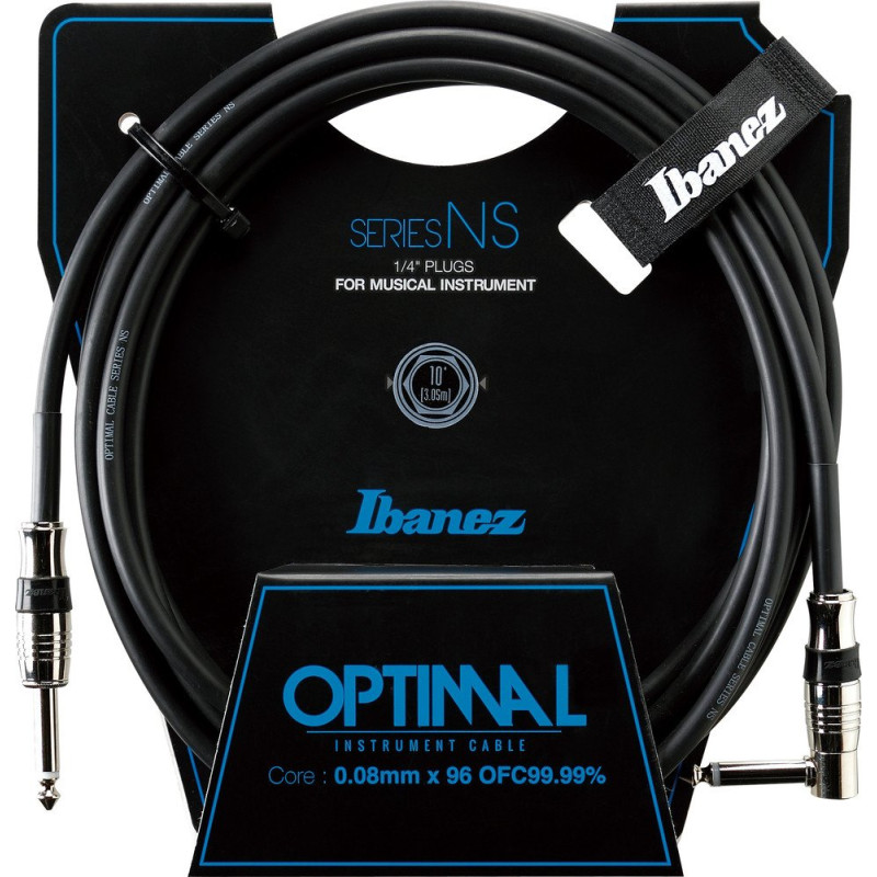 Ibanez NS10L NS Series Guitar instrument cable - Straight / Right Angle - male - male, black - 3,05 m / 10 ft