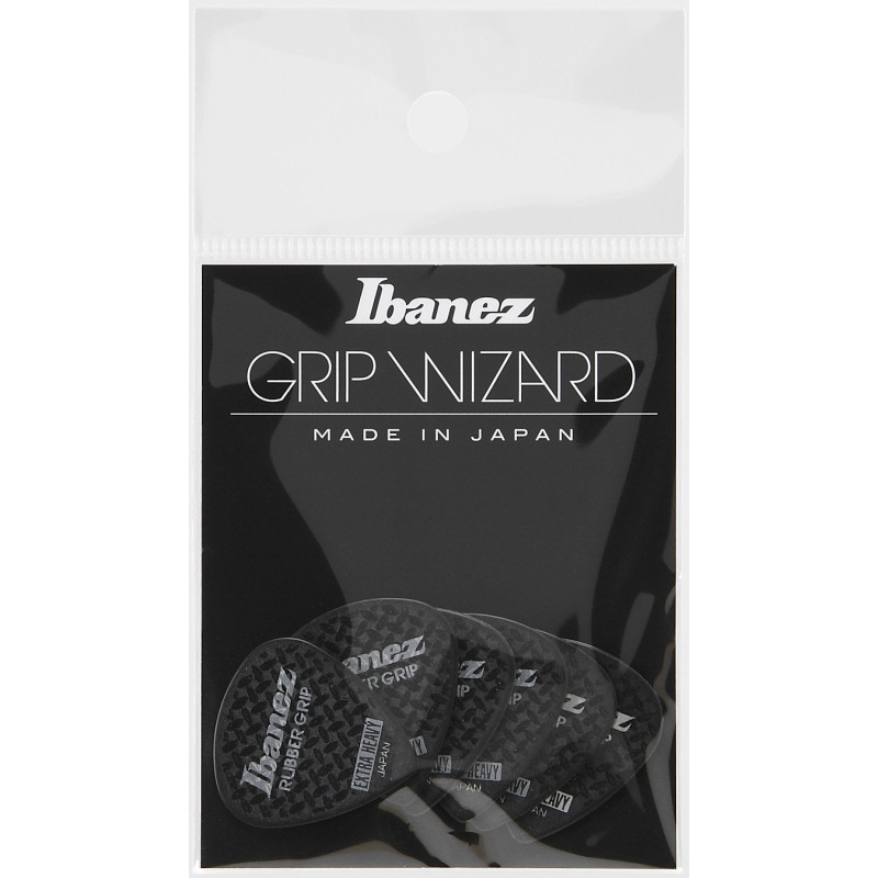 Ibanez PPA16XRG-BK Grip Wizard Series Rubber Grip Flat Pick - 6 pcs