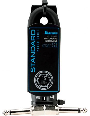 Ibanez SI05P SI Series (Standard) Guitar Instrument Cable -  2 Right Angle plugs Patch Cable - Male - Male, Black - 0,15