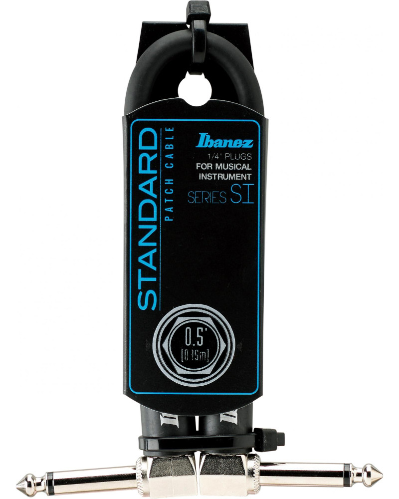 Ibanez SI05P SI Series (Standard) Guitar Instrument Cable -  2 Right Angle plugs Patch Cable - Male - Male, Black - 0,15