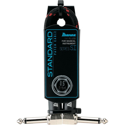 Ibanez SI05P-BW SI Series (Standard) Guitar Instrument Cable - Patch Cable 2 Right Angle Plug Woven - Male - Male, Black