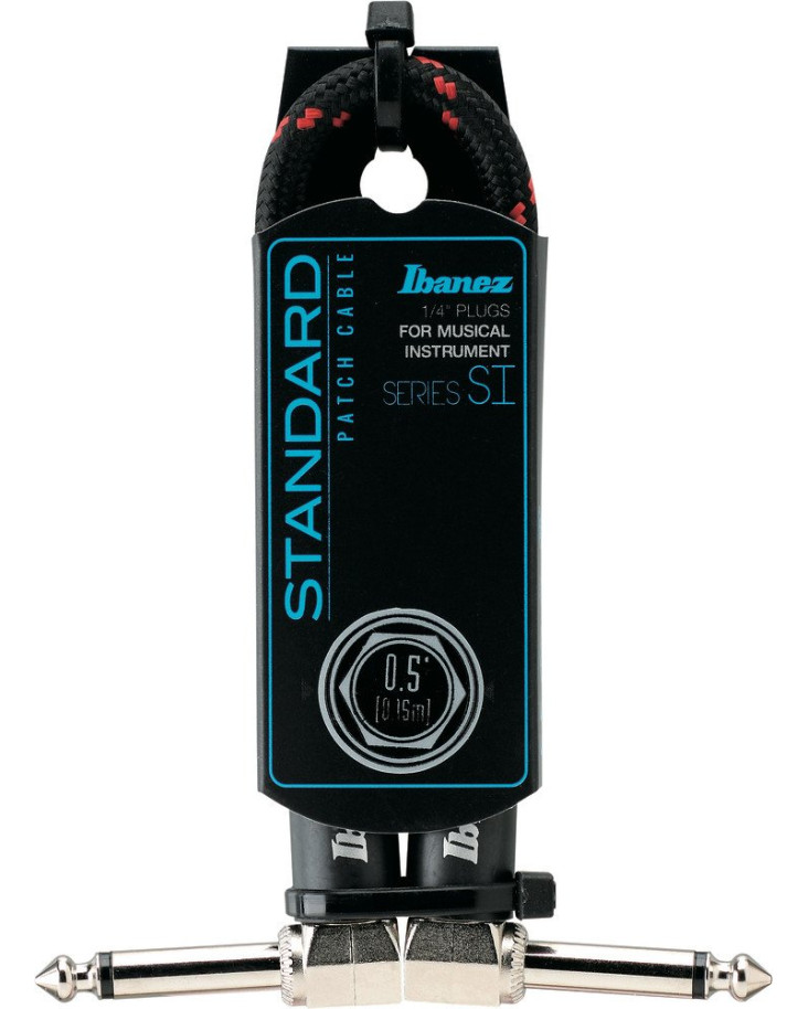 Ibanez SI05P-BW SI Series (Standard) Guitar Instrument Cable - Patch Cable 2 Right Angle Plug Woven - Male - Male, Black