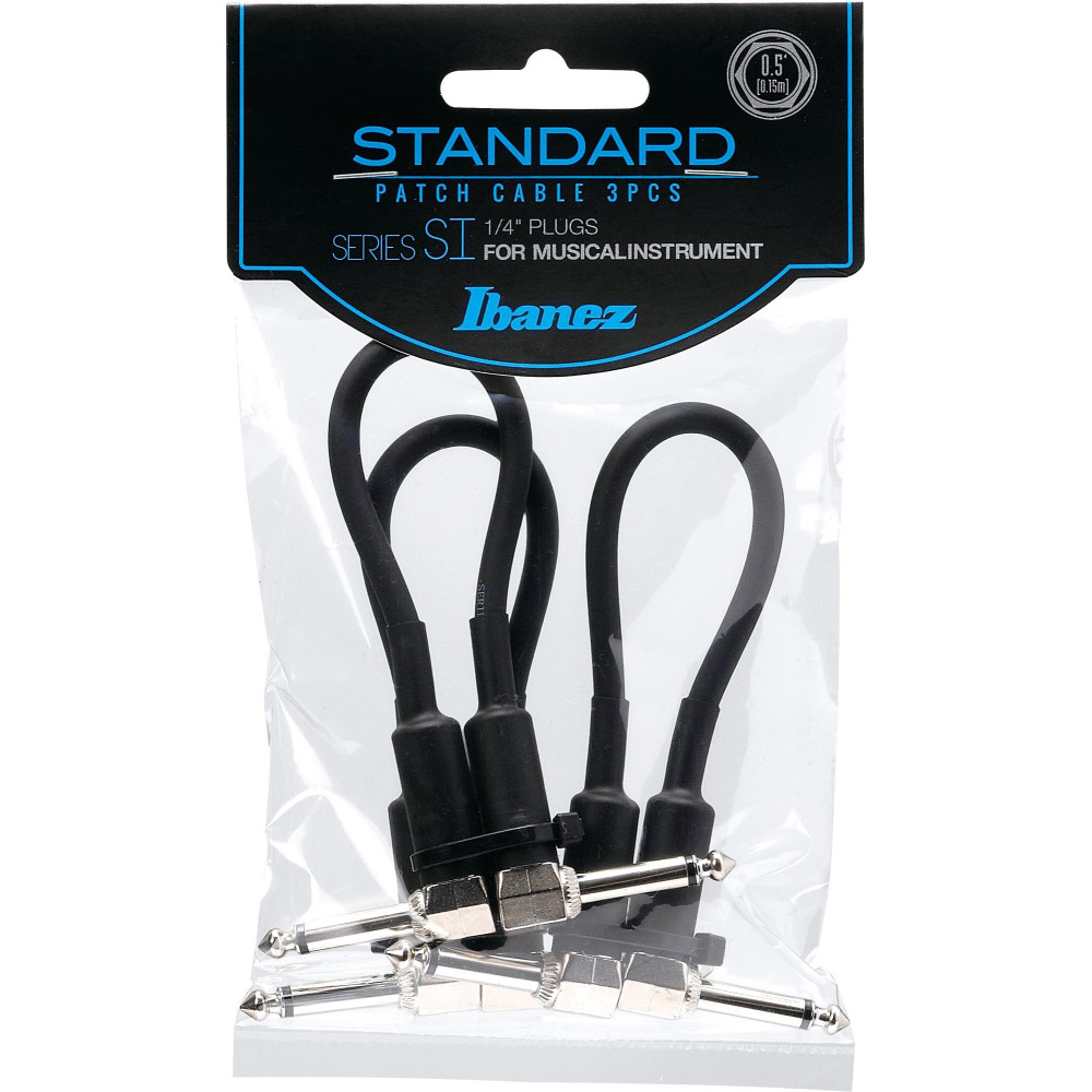 Ibanez SI05P3 SI Series (Standard) Guitar Instrument Cable - 2 Right Angle plugs 3pcs set Patch Cable - Male - Male, Bla