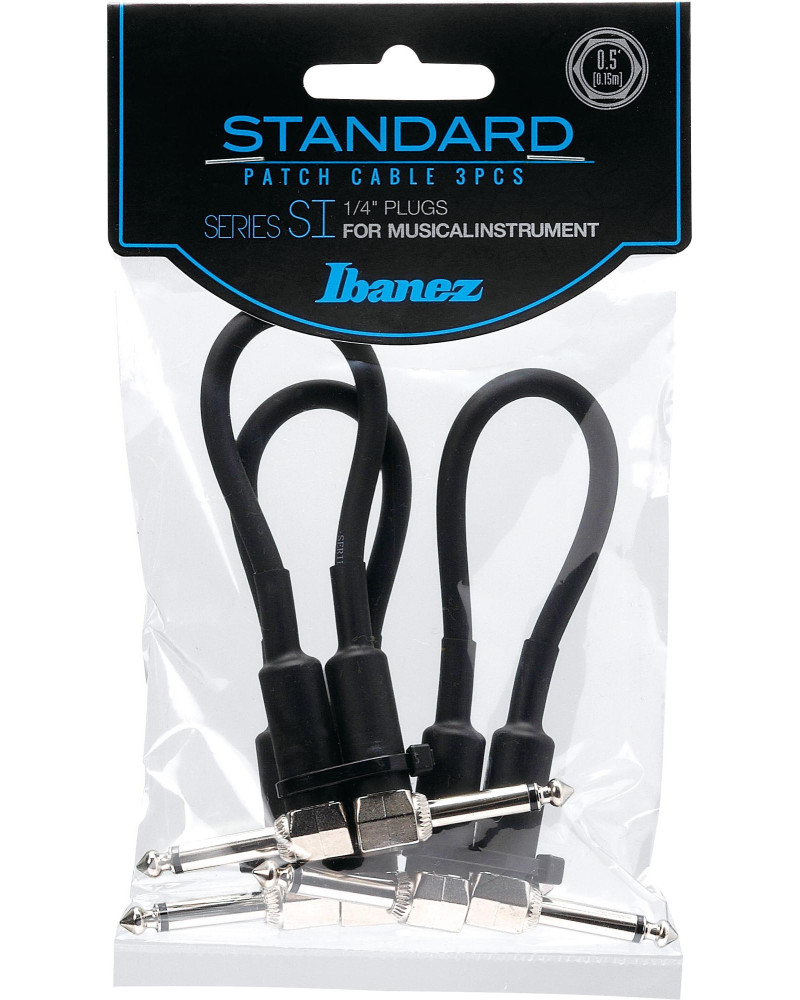 Ibanez SI05P3 SI Series (Standard) Guitar Instrument Cable - 2 Right Angle plugs 3pcs set Patch Cable - Male - Male, Bla