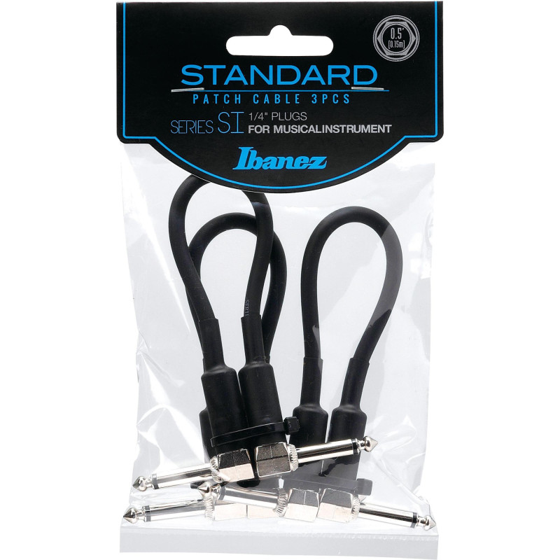 Ibanez SI05P3 SI Series (Standard) Guitar Instrument Cable - 2 Right Angle plugs 3pcs set Patch Cable - Male - Male, Bla