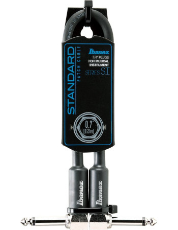 Ibanez SI07P SI Series (Standard) Guitar Instrument Cable - 2 Right Angle plugs Patch Cable - Male - Male, Black - 0,21 