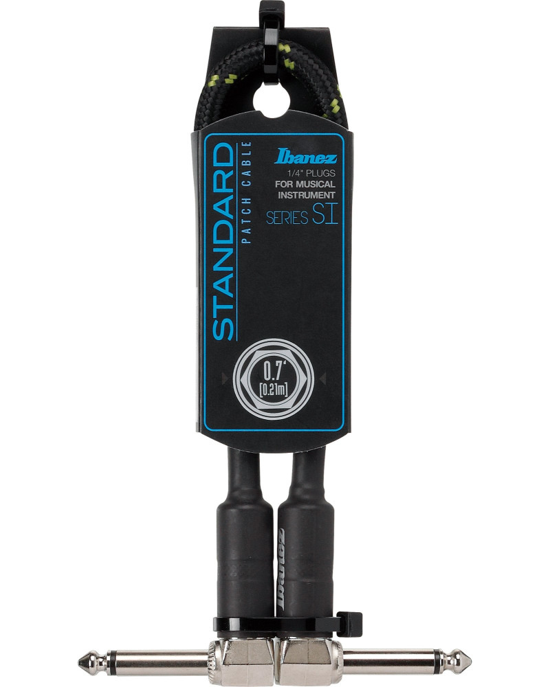 Ibanez SI07P-BG SI Series (Standard) Guitar Instrument Cable - Patch Cable 2 Right Angle Plug Woven - Male - Male, Black