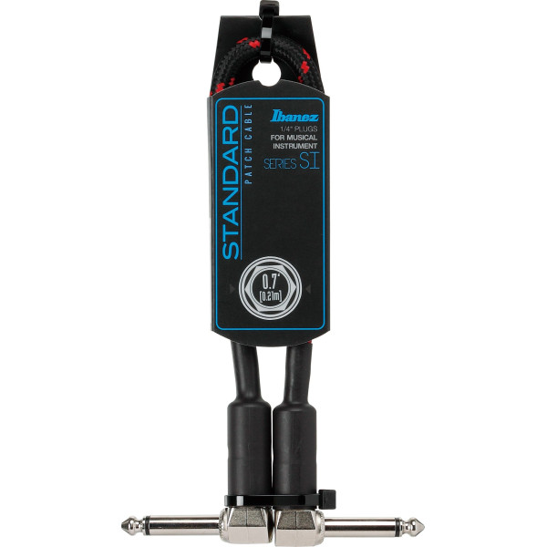Ibanez SI07P-BW SI Series (Standard) Guitar Instrument Cable - Patch Cable 2 Right Angle Plug Woven - Male - Male, Black