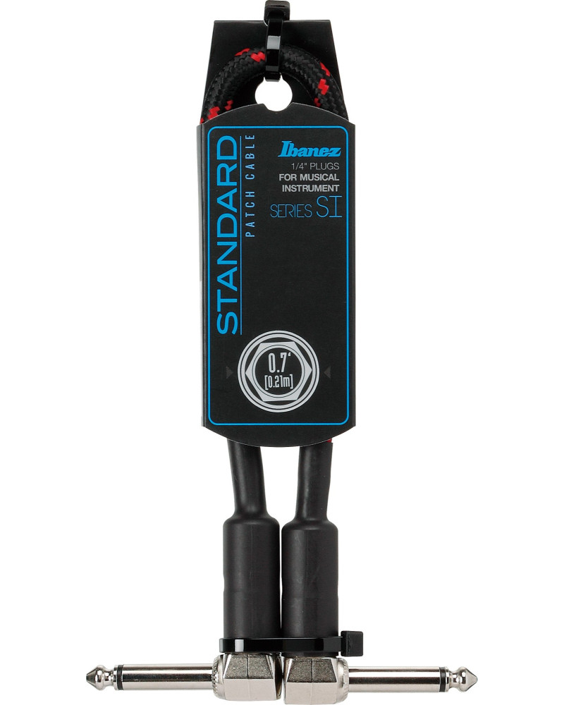 Ibanez SI07P-BW SI Series (Standard) Guitar Instrument Cable - Patch Cable 2 Right Angle Plug Woven - Male - Male, Black
