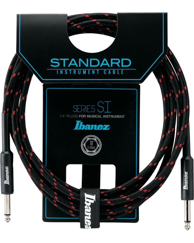 Ibanez SI10-BW SI Series (Standard) Guitar Instrument Cable - 2 Straight Plugs Woven - Male - Male, Black x Wine - 3,05 