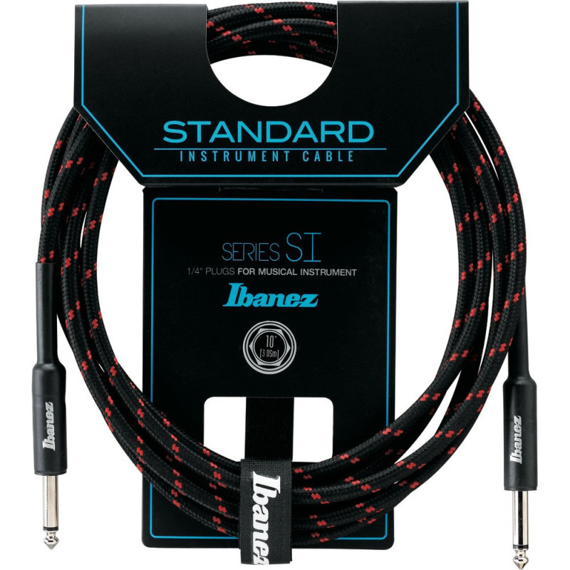 Ibanez SI10-BW SI Series (Standard) Guitar Instrument Cable - 2 Straight Plugs Woven - Male - Male, Black x Wine - 3,05 