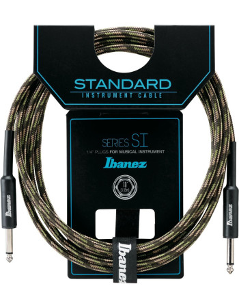 Ibanez SI10-CGR SI Series (Standard) Guitar Instrument Cable - 2 Straight Plugs Woven - Male - Male, Camouflage Green - 