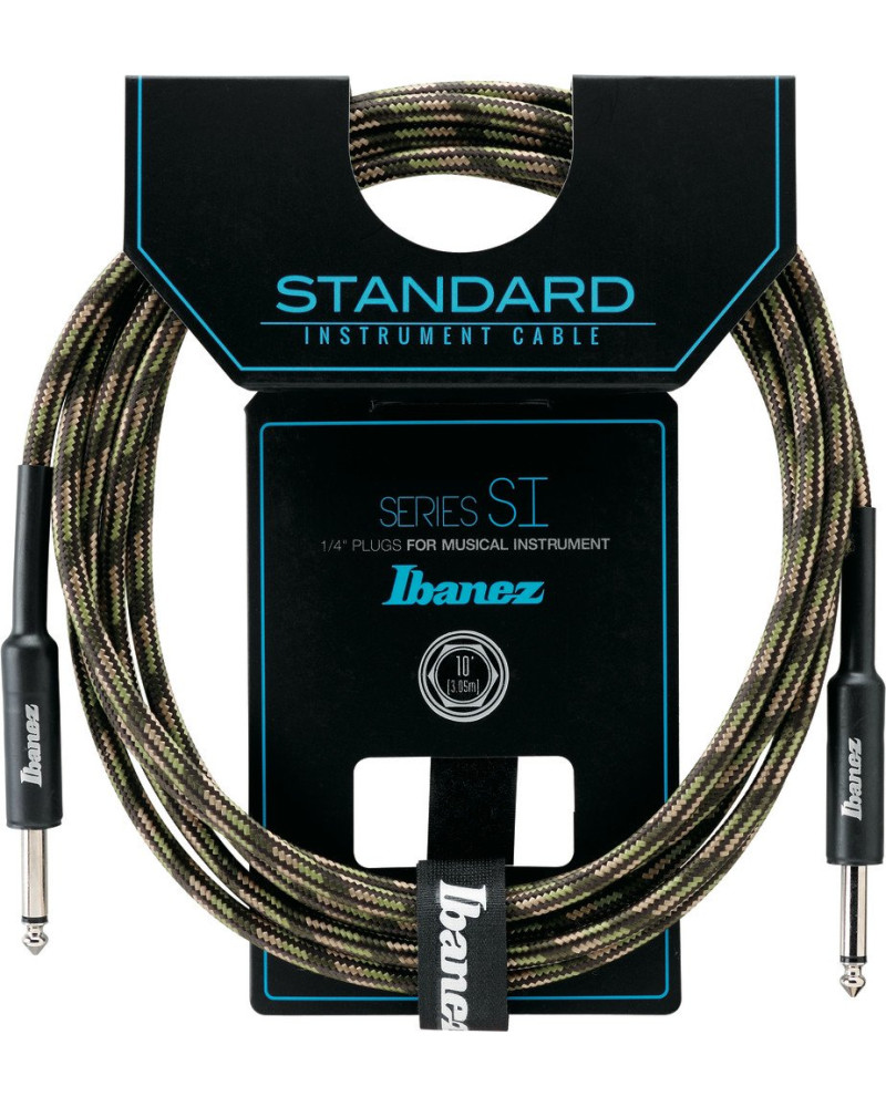 Ibanez SI10-CGR SI Series (Standard) Guitar Instrument Cable - 2 Straight Plugs Woven - Male - Male, Camouflage Green - 
