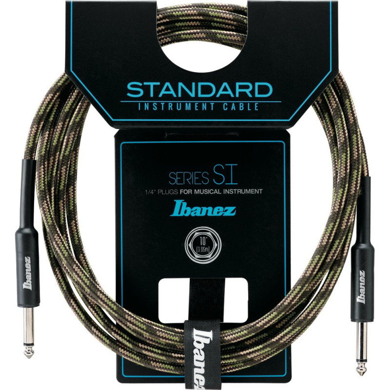 Ibanez SI10-CGR SI Series (Standard) Guitar Instrument Cable - 2 Straight Plugs Woven - Male - Male, Camouflage Green - 