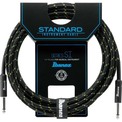 Ibanez SI20-BG SI Series (Standard) Guitar Instrument Cable - 2 Straight Plugs Woven - Male - Male, Black x Green - 6,10