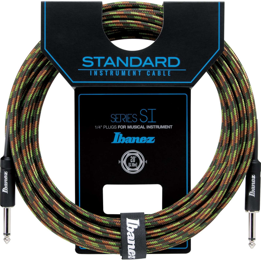 Ibanez SI20-CGR SI Series (Standard) Guitar Instrument Cable - 2 Straight Plugs Woven - Male - Male, Camouflage Green - 