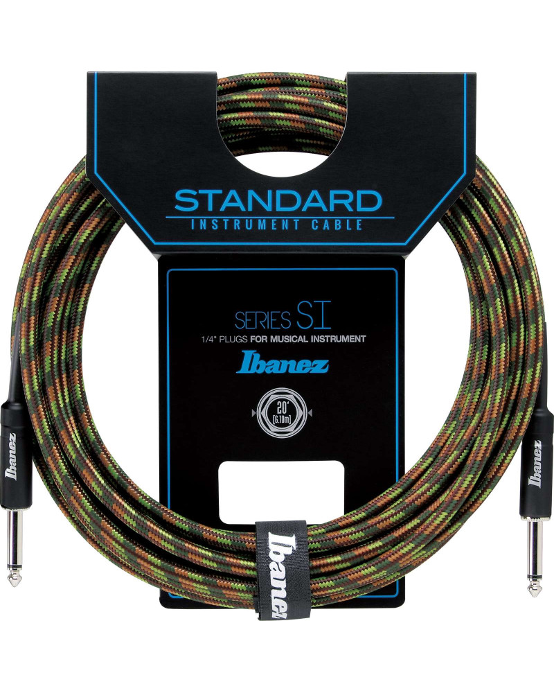 Ibanez SI20-CGR SI Series (Standard) Guitar Instrument Cable - 2 Straight Plugs Woven - Male - Male, Camouflage Green - 