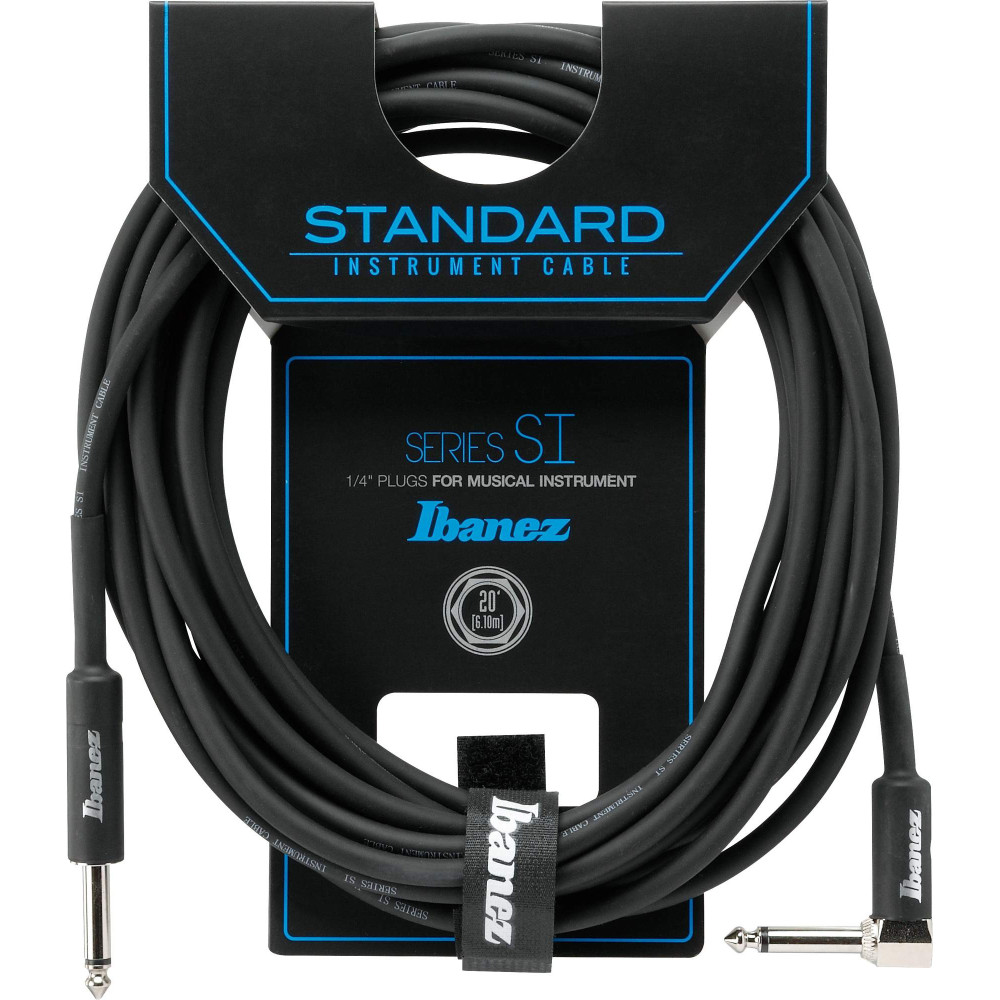 Ibanez SI20L SI Series (Standard) Guitar Instrument Cable - Straight & Right Angle plugs - Male - Male, Black - 6,10 m /