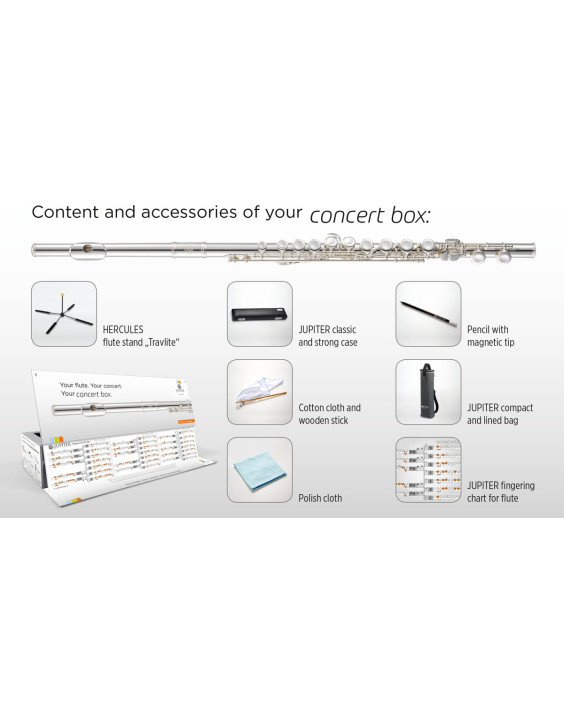 Jupiter JFL700EC-CBOX-EN Flute, E mechanism, Solid-silver riser, Concertbox, English
