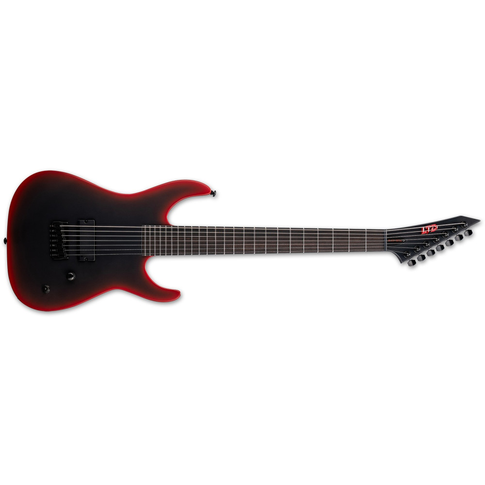 LTD M-7HT Baritone Black Metal II Black Red Burst Satin