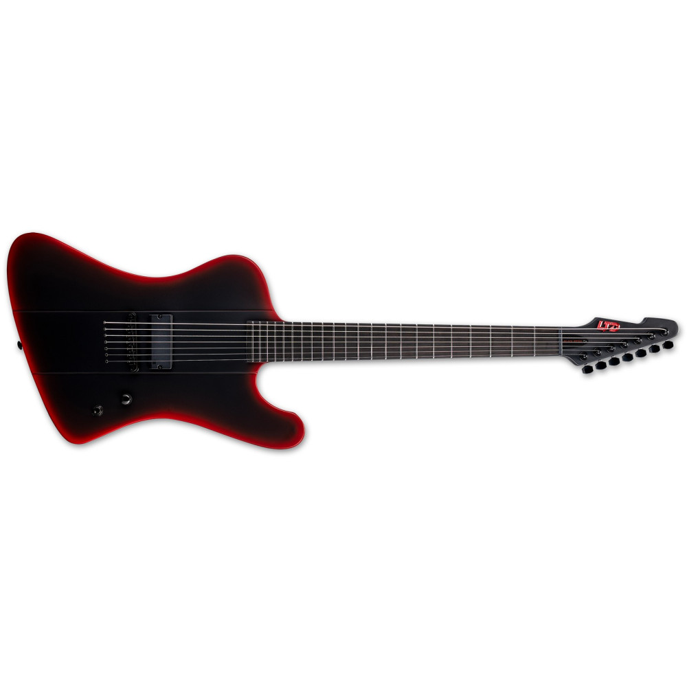 LTD Phoenix-7 Baritone Black Metal II Black Red Burst Satin