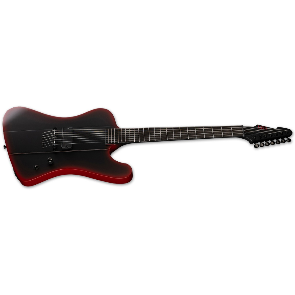 LTD Phoenix-7 Baritone Black Metal II Black Red Burst Satin