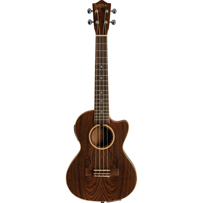Lanikai LKUFB-CETT Tenor Ukulele, Figured Bocote Series, Thin Body, Cutaway, Prea mp, Gigbag