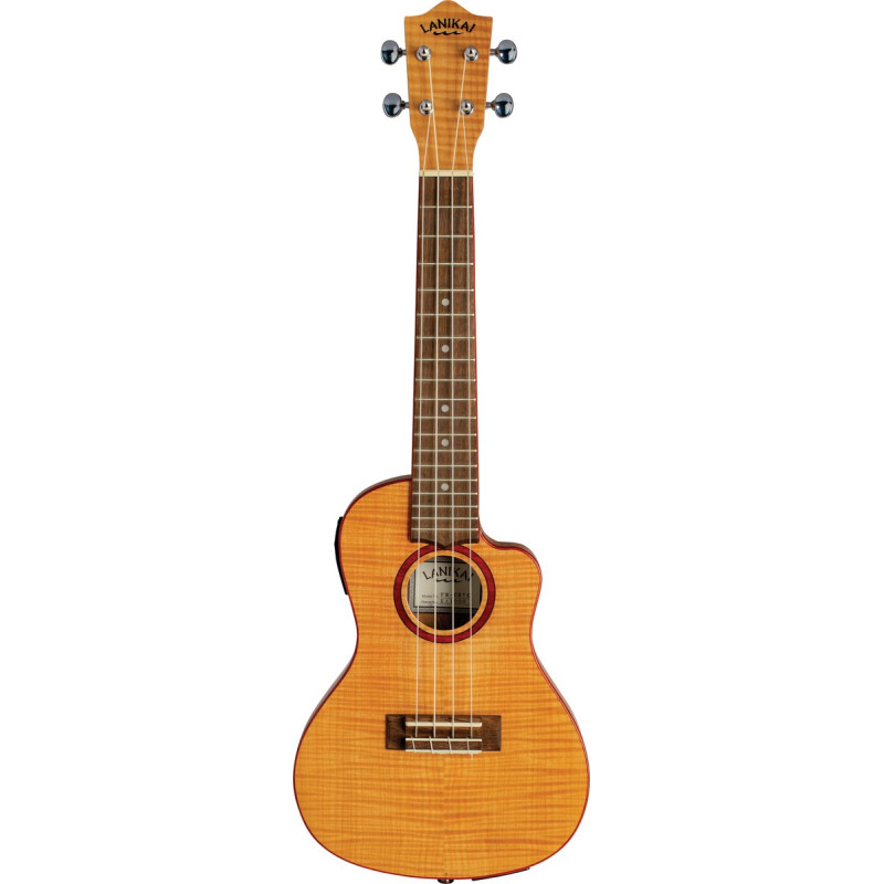 Lanikai LKUFM-CETC Concert Ukulele, Flame Maple Series, Thin Body, Cutaway, Pream p, Gigbag