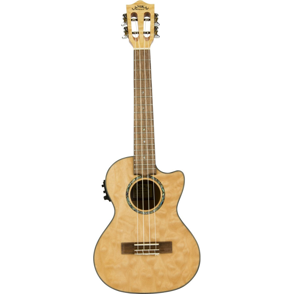 Lanikai LKUQM-NACET Tenor Ukulele, Quilted Maple Series, Natural, Cutaway, Preamp, Softcase