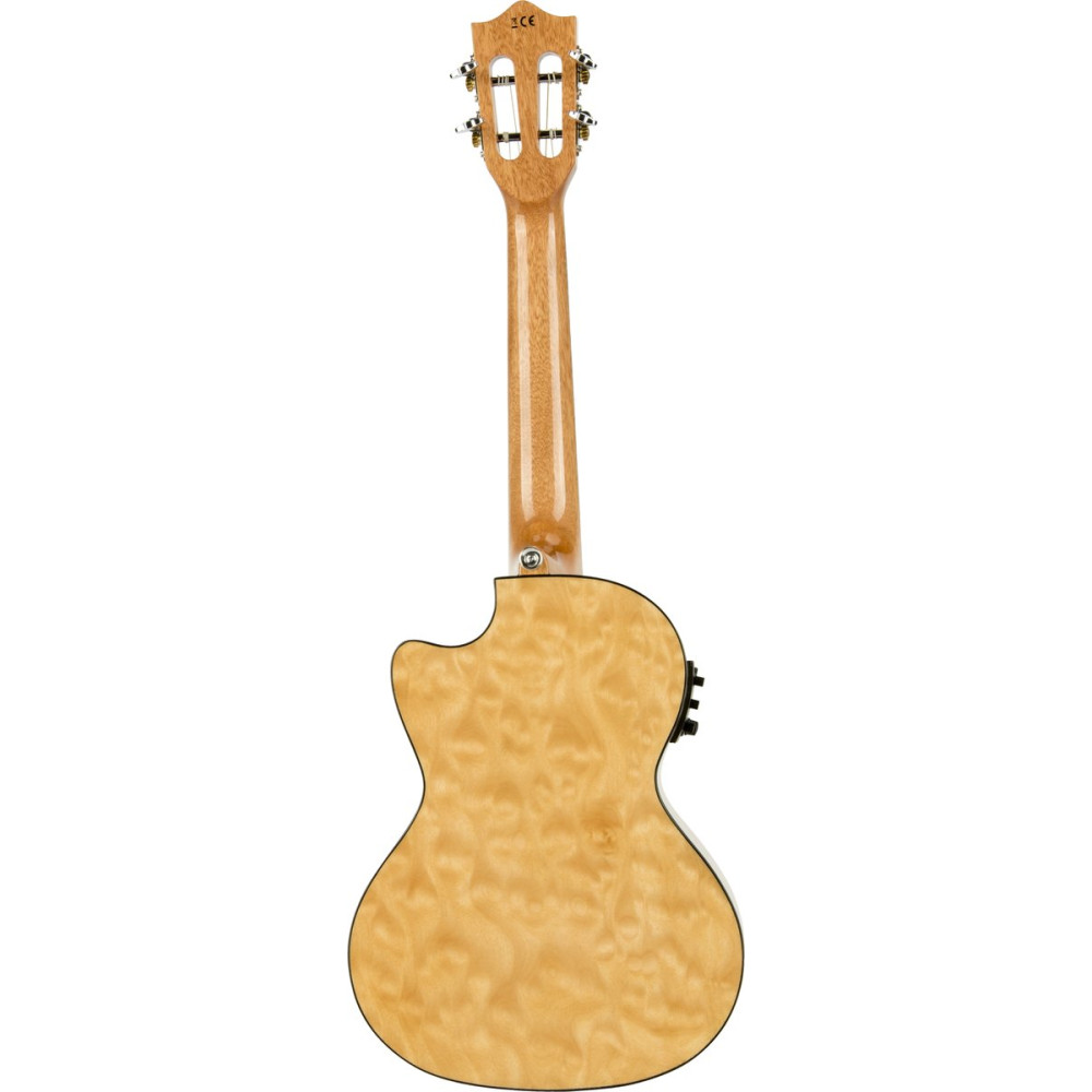 Lanikai LKUQM-NACET Tenor Ukulele, Quilted Maple Series, Natural, Cutaway, Preamp, Softcase
