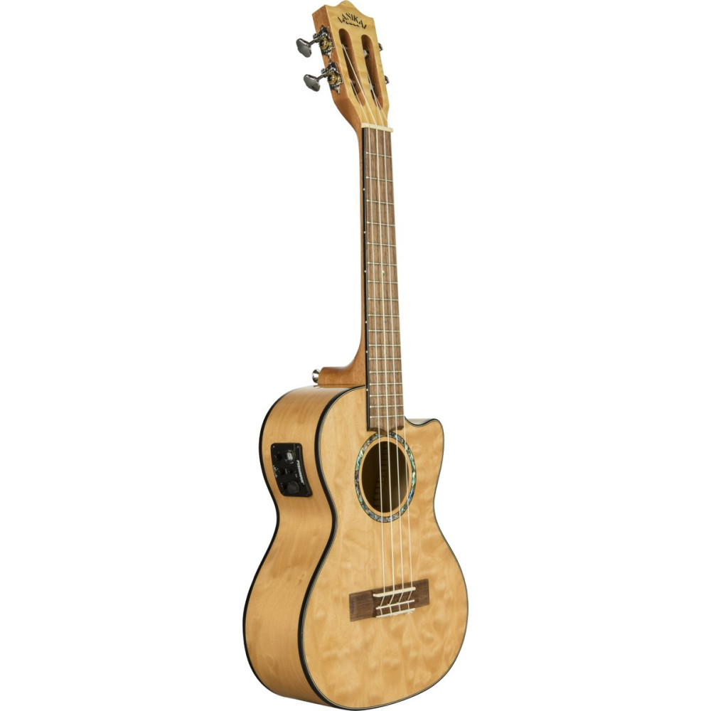 Lanikai LKUQM-NACET Tenor Ukulele, Quilted Maple Series, Natural, Cutaway, Preamp, Softcase