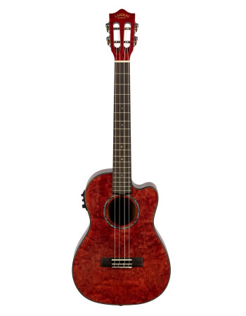 Lanikai LKUQM-RDCEB Baritone Ukulele, Quilted Maple Series, Red, Cutaway, Preamp, Softcase