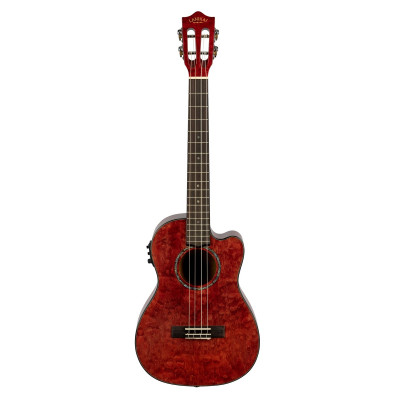 Lanikai LKUQM-RDCEB Baritone Ukulele, Quilted Maple Series, Red, Cutaway, Preamp, Softcase