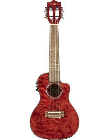 Lanikai LKUQM-RDCEC Concert Ukulele, Quilted Maple Series, Red, Cutaway, Preamp, S oftcase